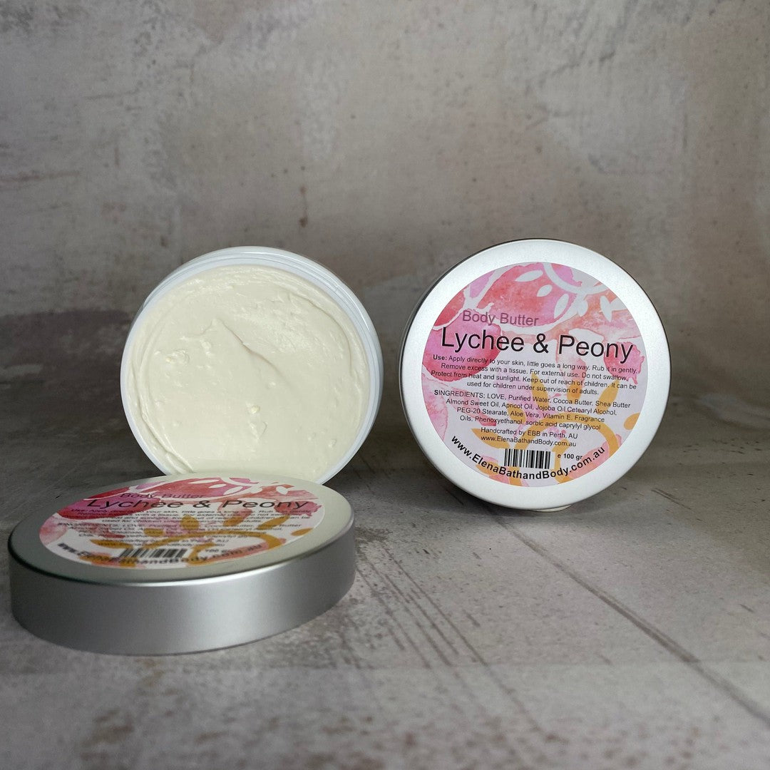 Body Butter - Lychee & Peony-Moisturiser-Elena Bath and Body-natural-body-butter-cream-lotion-hand-made-in-australia