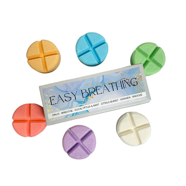 Easy Breathing Aromatherapy Shower Steamer - 6 Pack-Aromatherapy Shower Steamers-Elena Bath and Body-aromatherapy-essential-oils-australia-menthol-sinus-relax-sleep-tablet-disc-strong-Shower-steamers-shower-bombs-shower-melts-aromatherapy-shower-tablets-shower-fizzies-shower-pods-shower-soothers-shower-discs-steam-therapy-tablets-spa-steamers-shower-aromatherapy-bombs-effervescent-shower-tablets-steam-melts-sinus-relief-tablets-decongestant-melts-energy-boost-discs-relaxation-tablets-sleep-steamers-wellness