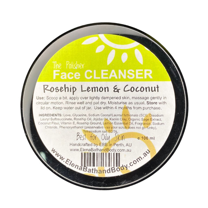 Face Cleanser - Rosehip Lemon & Coconut EO* For Oily Skin-Face Scrub-Elena Bath and Body-natural-body-face-scrub-exfoliator-make-up-remover-made-in-australia