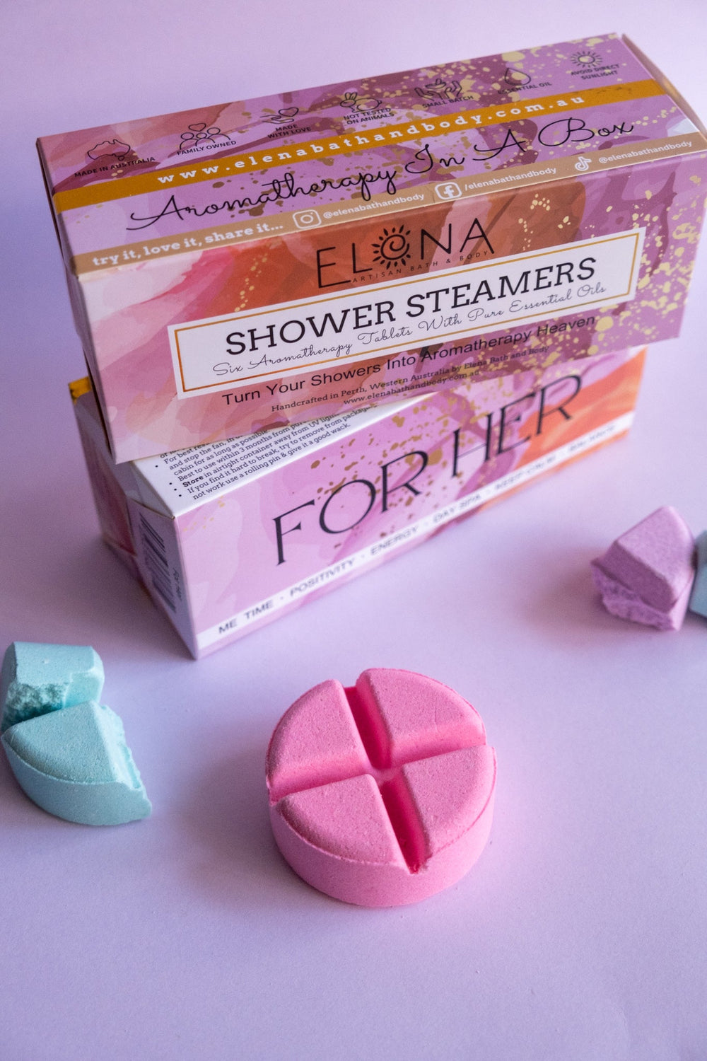 For Her Aromatherapy Shower Steamers-Aromatherapy Shower Steamers-Elena Bath and Body-aromatherapy-essential-oils-australia-menthol-sinus-relax-sleep-tablet-disc-strong