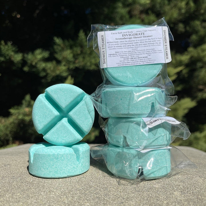 Invigorate - Aromatherapy Shower Steamers-Aromatherapy Shower Steamers-Elena Bath and Body-pack of 6-aromatherapy-essential-oils-australia-menthol-sinus-relax-sleep-tablet-disc-strong-Shower-steamers-shower-bombs-shower-melts-aromatherapy-shower-tablets-shower-fizzies-shower-pods-shower-soothers-shower-discs-steam-therapy-tablets-spa-steamers-shower-aromatherapy-bombs-effervescent-shower-tablets-steam-melts-sinus-relief-tablets-decongestant-melts-energy-boost-discs-relaxation-tablets-sleep-steamers-wellness