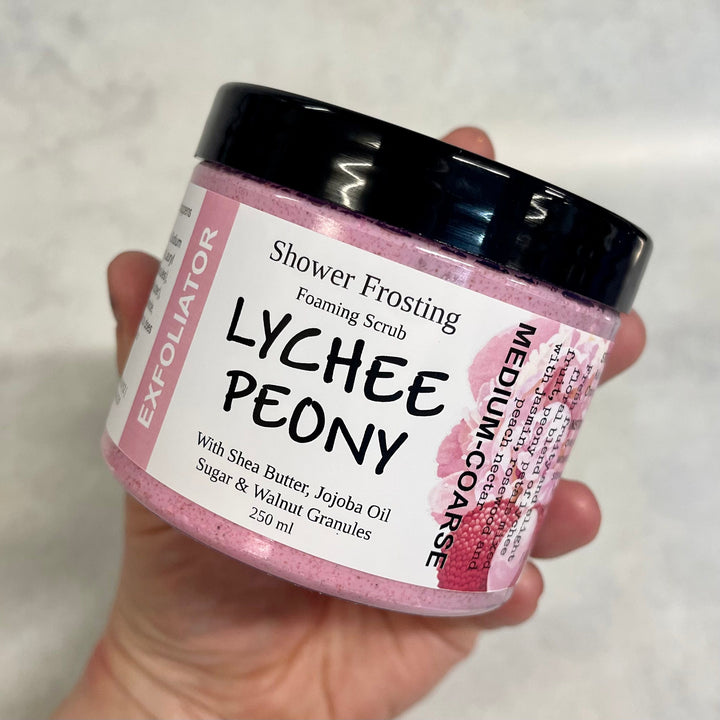 Lychee Peony - Shower Frosting-Body Scrub-Elena Bath and Body-natural-body-scrub-exfoliator-make-up-remover-made-in-australia