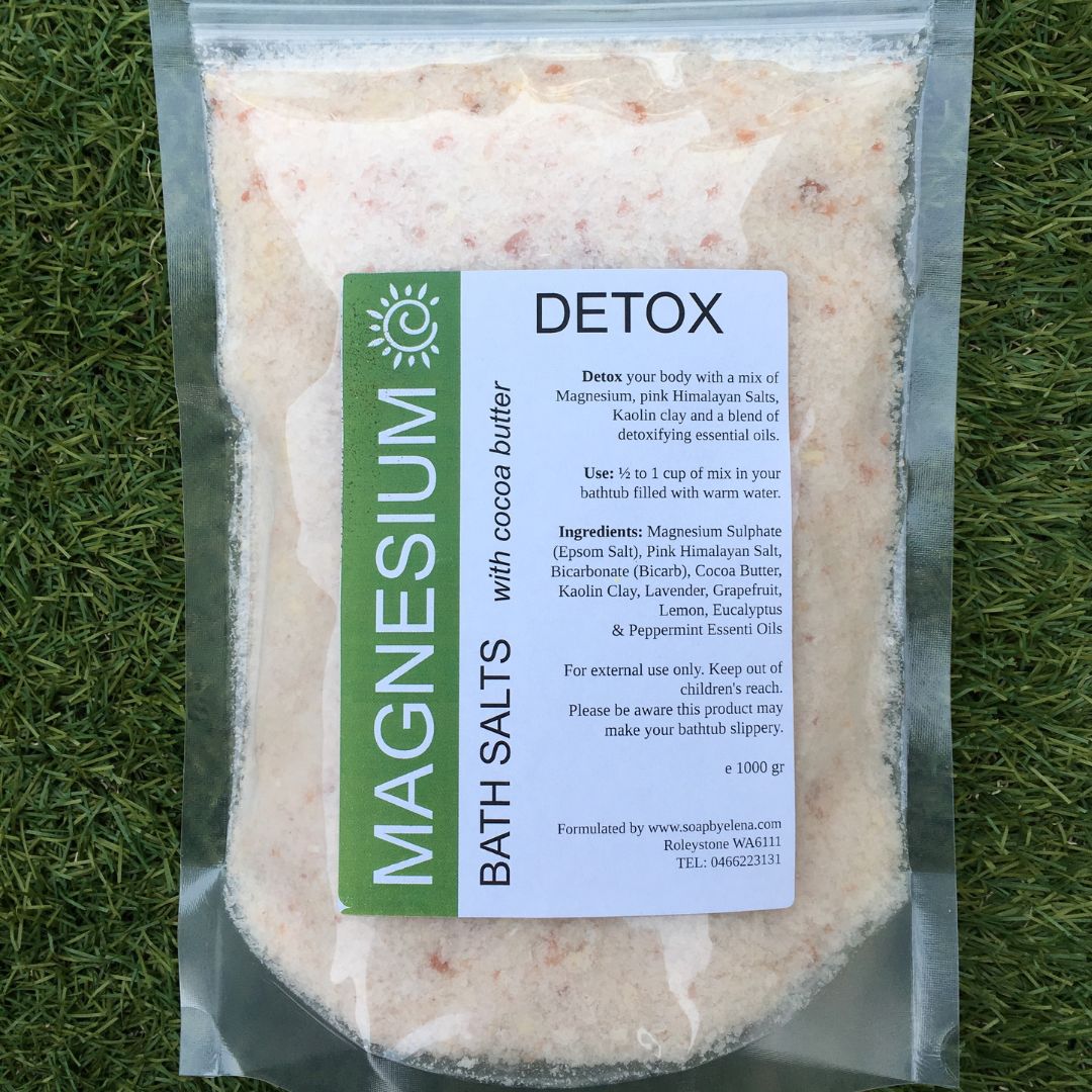 Magnesium Bath Salts - DETOX-Salts-Elena Bath and Body-1000 gr-relaxing-bath-soaks-muscle-recovery-stress-relief-sleep-aid-detox