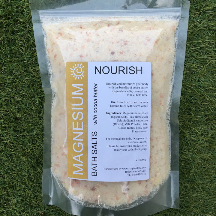 Magnesium Bath Salts - NOURISH-Salts-Elena Bath and Body-1000 gr-relaxing-bath-soaks-muscle-recovery-stress-relief-sleep-aid-detox