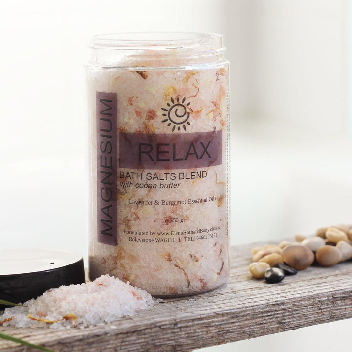 Magnesium Bath Salts - RELAX-Salts-Elena Bath and Body-350 gr-relaxing-bath-soaks-muscle-recovery-stress-relief-sleep-aid-detox