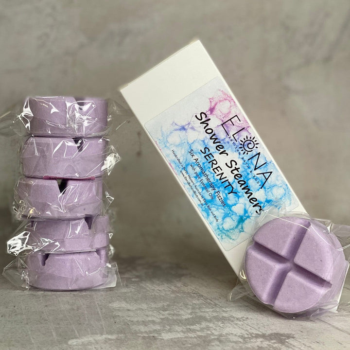 Serenity - Aromatherapy Shower Steamers-Aromatherapy Shower Steamers-Elena Bath and Body-Pack of 6-aromatherapy-essential-oils-australia-menthol-sinus-relax-sleep-tablet-disc-strong-Shower-steamers-shower-bombs-shower-melts-aromatherapy-shower-tablets-shower-fizzies-shower-pods-shower-soothers-shower-discs-steam-therapy-tablets-spa-steamers-shower-aromatherapy-bombs-effervescent-shower-tablets-steam-melts-sinus-relief-tablets-decongestant-melts-energy-boost-discs-relaxation-tablets-sleep-steamers-wellness-p