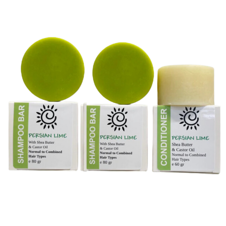 Solid Shampoo & Conditioner Bar Bundle [2x Shampoo bars 1 x Conditioner]-Solid Shampoo Conditioner Bar-Elena Bath and Body-Persian Lime (2 Shampoo Bars 1 Conditioner)-natural-solid-shampoo-conditioner-curly-hair-ph-balanced-made-in-australia