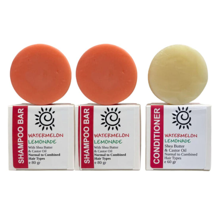 Solid Shampoo & Conditioner Bar Bundle [2x Shampoo bars 1 x Conditioner]-Solid Shampoo Conditioner Bar-Elena Bath and Body-Watermelon Lemonade (2 Shampoo Bars 1 Conditioner)-natural-solid-shampoo-conditioner-curly-hair-ph-balanced-made-in-australia