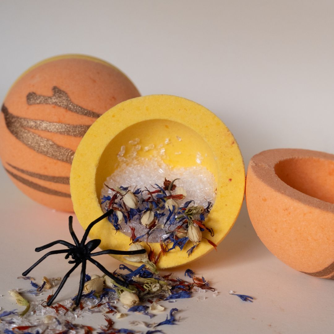 Sweet Mimosa Bomb - Petals, Magnesium & Spider filled Bath Bomb-Luxury Bath Bomb-Elena Bath and Body-natural-chemical-free-bath-bombs-for-kids-made-in-australia