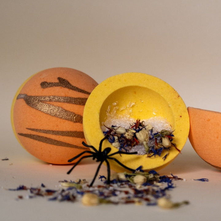 Sweet Mimosa Bomb - Petals, Magnesium & Spider filled Bath Bomb-Luxury Bath Bomb-Elena Bath and Body-natural-chemical-free-bath-bombs-for-kids-made-in-australia