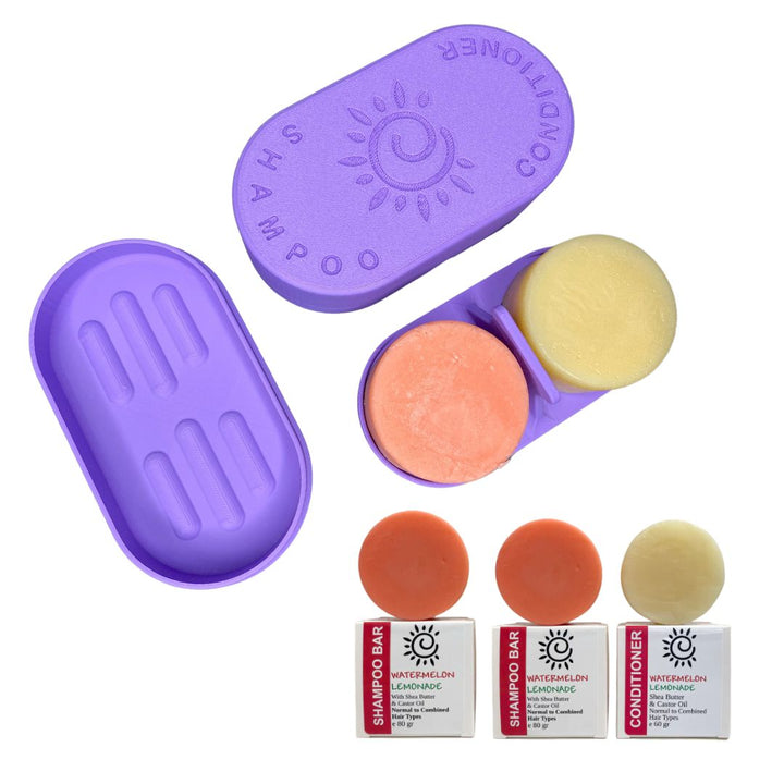 Travel Case + Shampoo Bundle. 2 x Shampoo 1 x Conditioner-Solid Shampoo Conditioner Bar-Elena Bath and Body-natural-solid-shampoo-conditioner-curly-hair-ph-balanced-made-in-australia